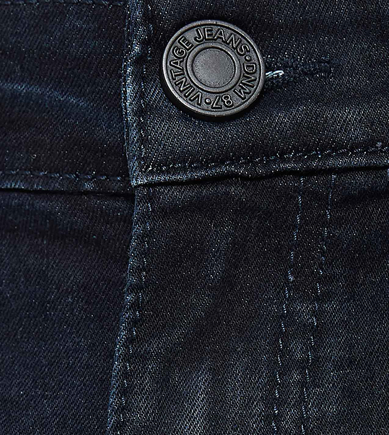 Faded Straight Fit Jeans with Button Closure