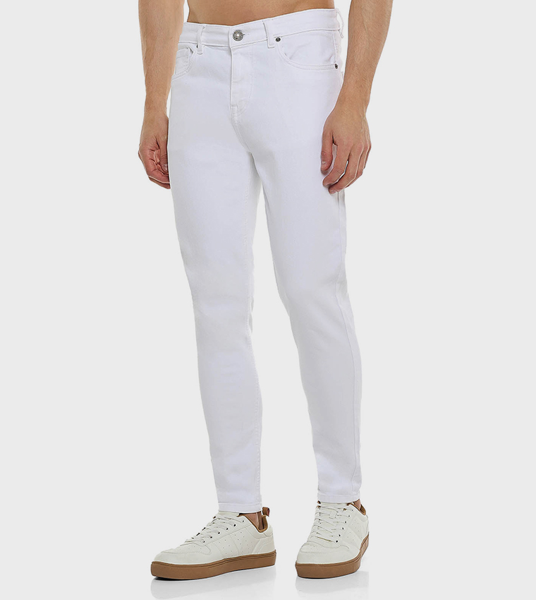 Solid Slim Fit Jeans with Button Closure