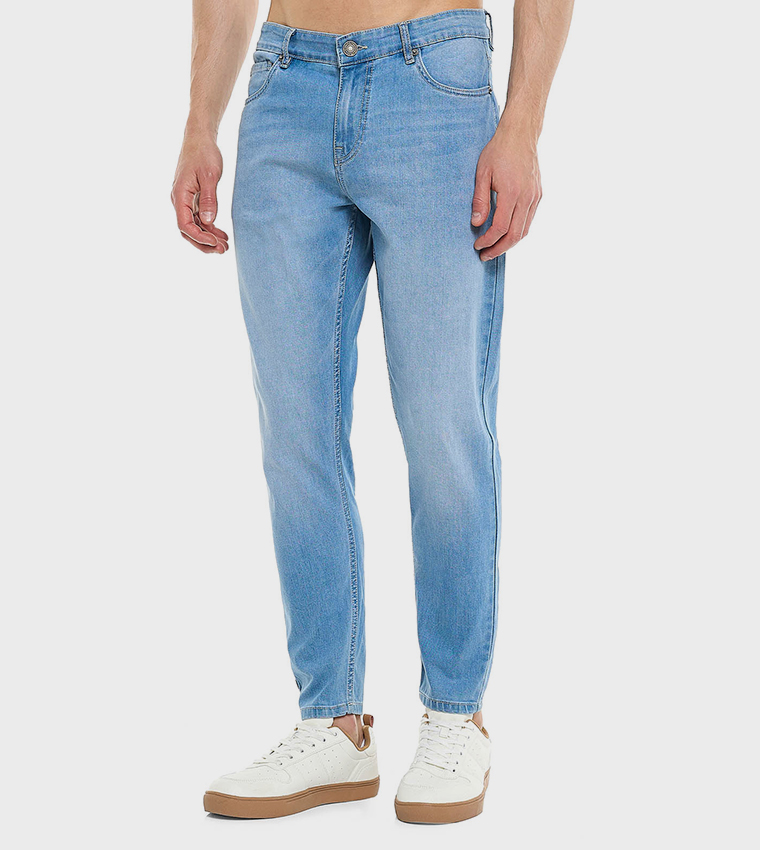 Faded Slim Fit Jeans with Button Closure