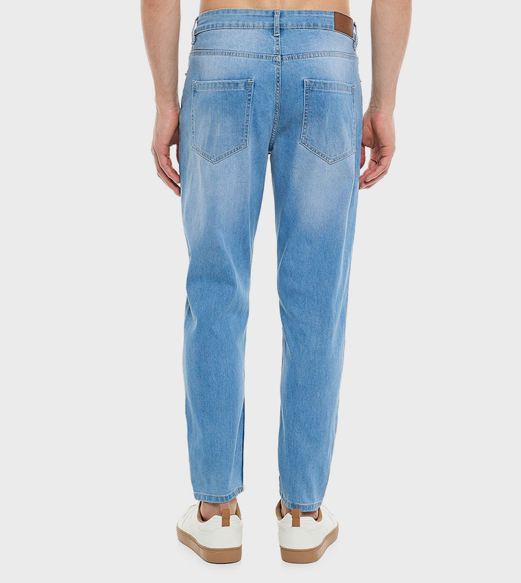 Faded Slim Fit Jeans with Button Closure