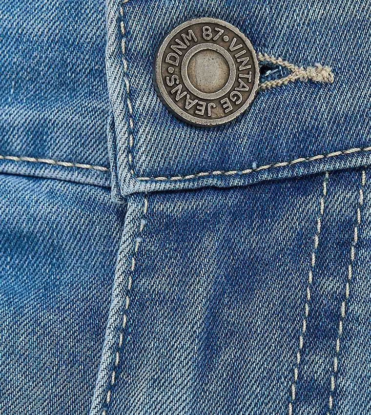 Faded Slim Fit Jeans with Button Closure