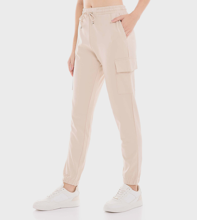 Solid Cargo Joggers with Drawstring Waist