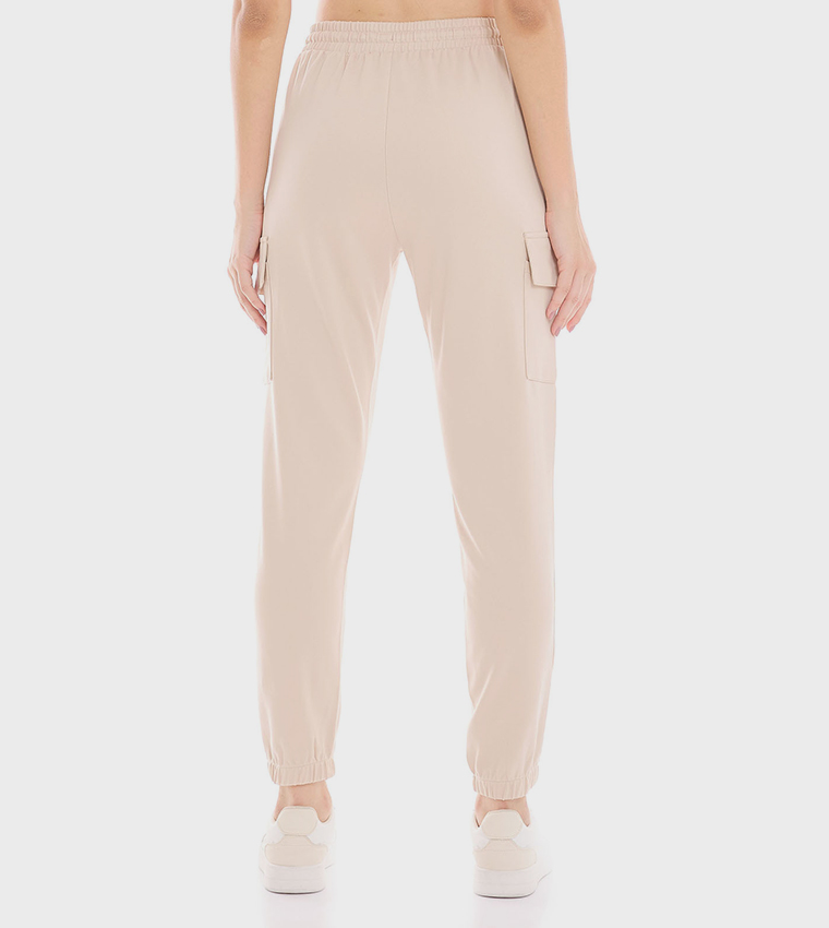 Solid Cargo Joggers with Drawstring Waist