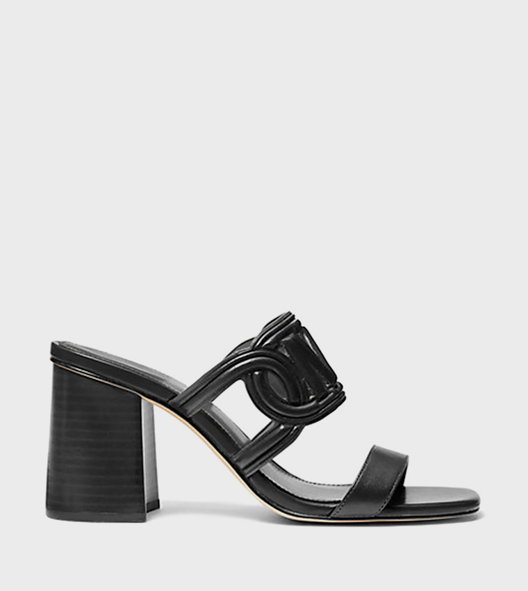 Monogram Detail Block Heel Sandals