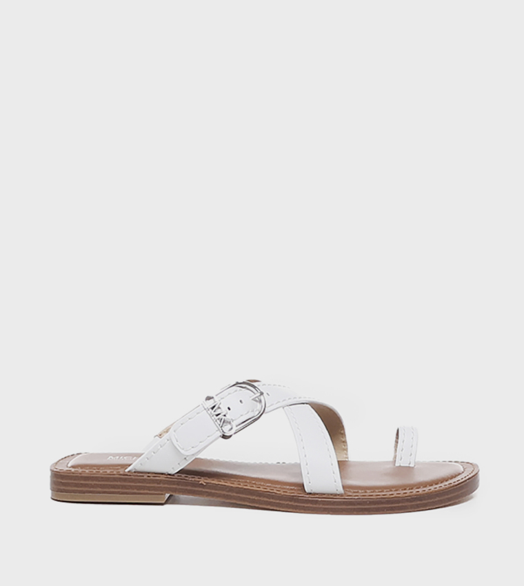 Logo Detail T-Strap Flat Sandals
