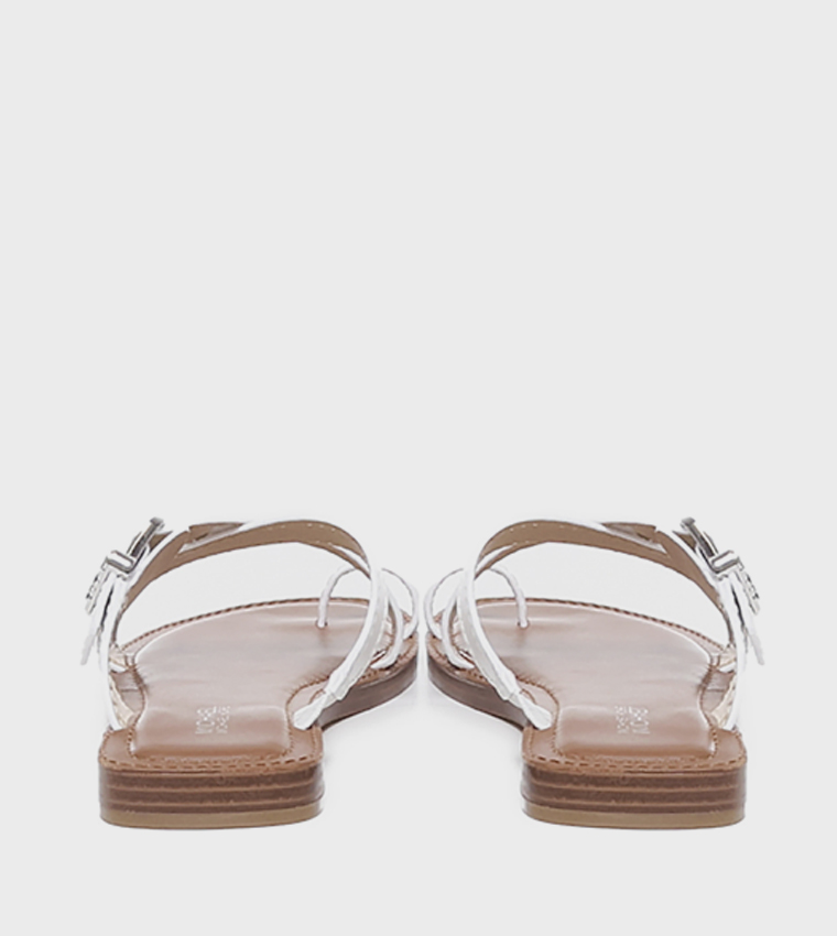 Logo Detail T-Strap Flat Sandals
