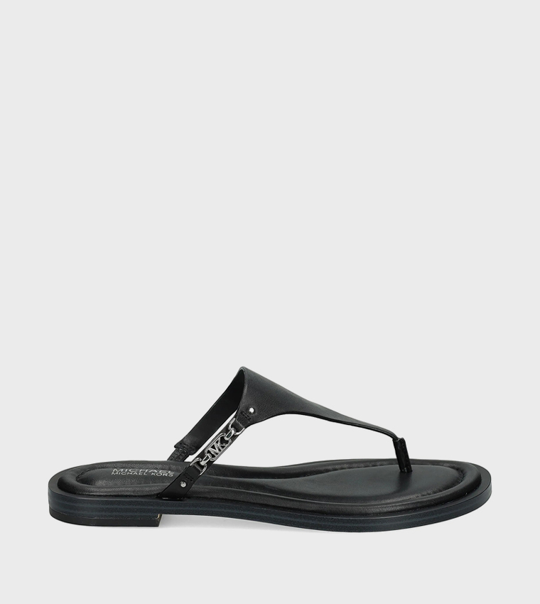 Logo Detail T-Strap Flat Sandals