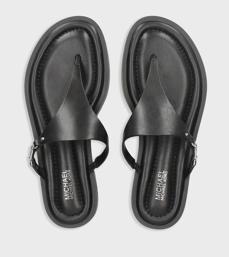 Logo Detail T-Strap Flat Sandals
