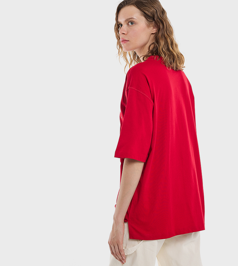 Printed Oversized T-Shirt with Crew Neck and Short Sleeves