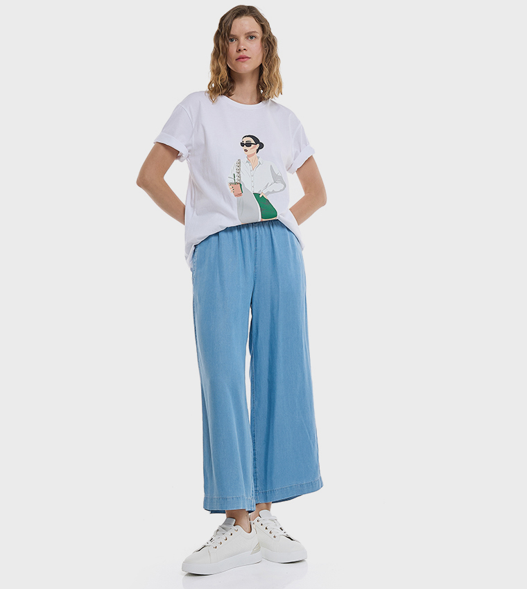Graphic Print T-Shirt with Crew Neck and Short Sleeves