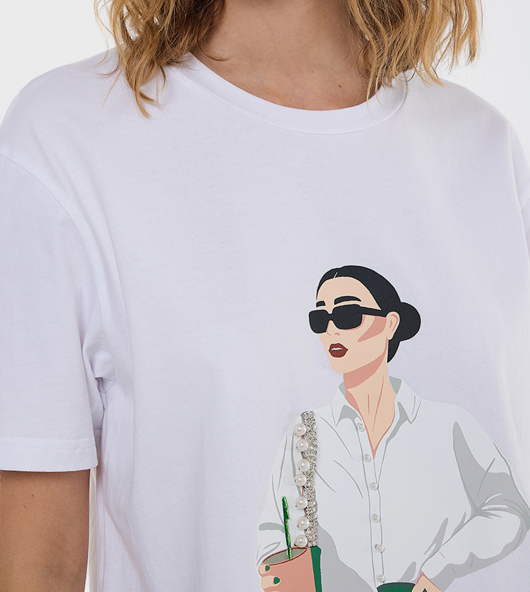 Graphic Print T-Shirt with Crew Neck and Short Sleeves