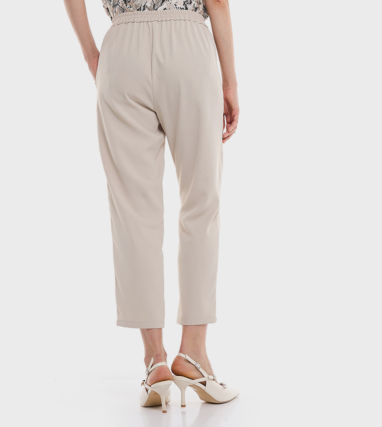 Solid Tapered Fit Pants with Drawstring Waist