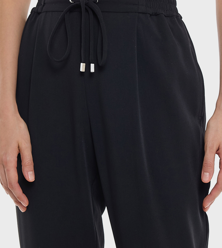 Solid Tapered Fit Pants with Drawstring Waist