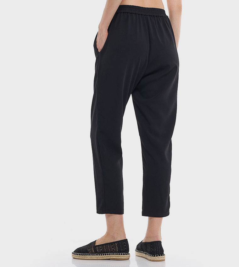 Solid Tapered Fit Pants with Drawstring Waist