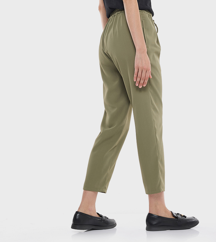 Solid Tapered Fit Pants with Drawstring Waist