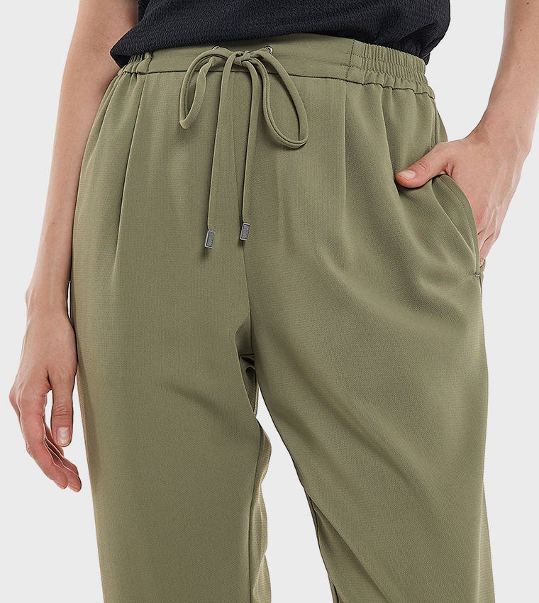 Solid Tapered Fit Pants with Drawstring Waist