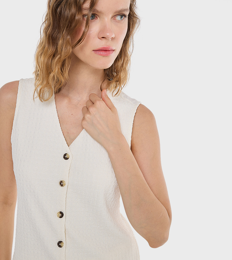 Textured Vest Top with V-Neck