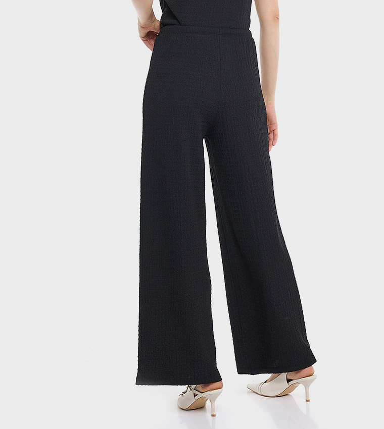 Textured Wide Leg Pants with Elastic Waist
