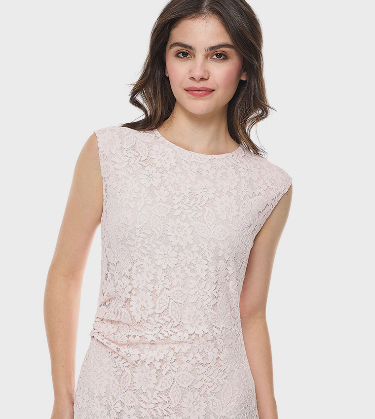 Laced Sleeveless Maxi Dress with Crew Neck
