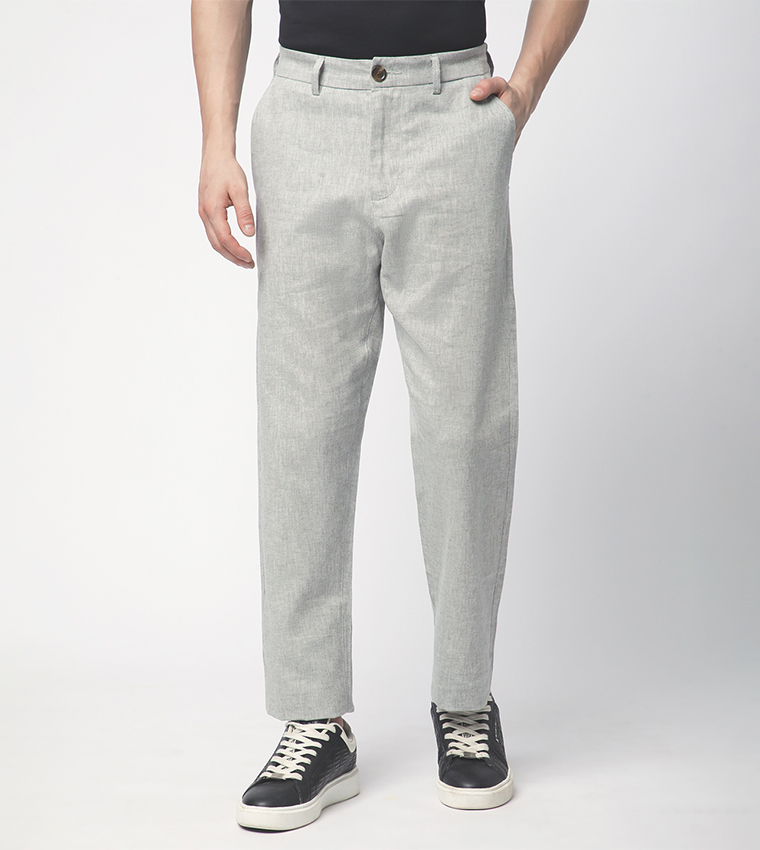 Two-Tone Linen Slim Fit Trousers