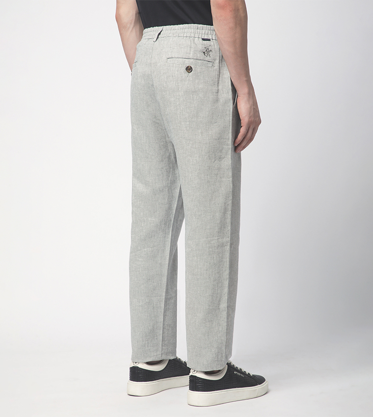 Two-Tone Linen Slim Fit Trousers