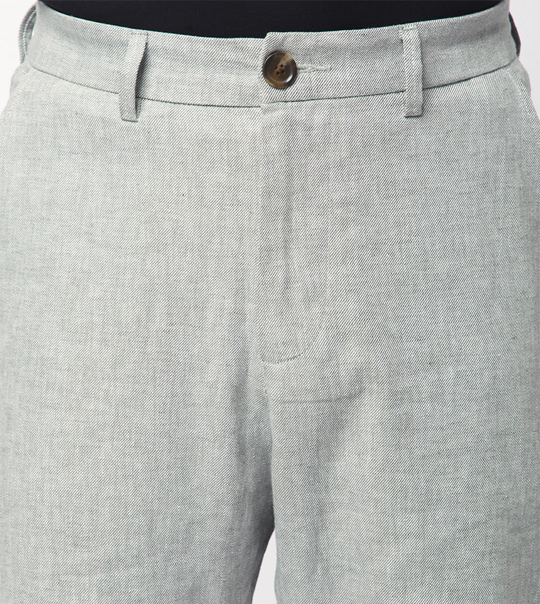 Two-Tone Linen Slim Fit Trousers