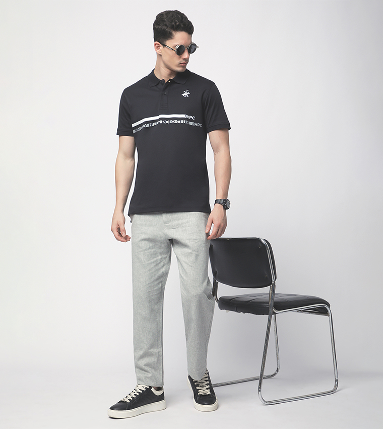 Two-Tone Linen Slim Fit Trousers