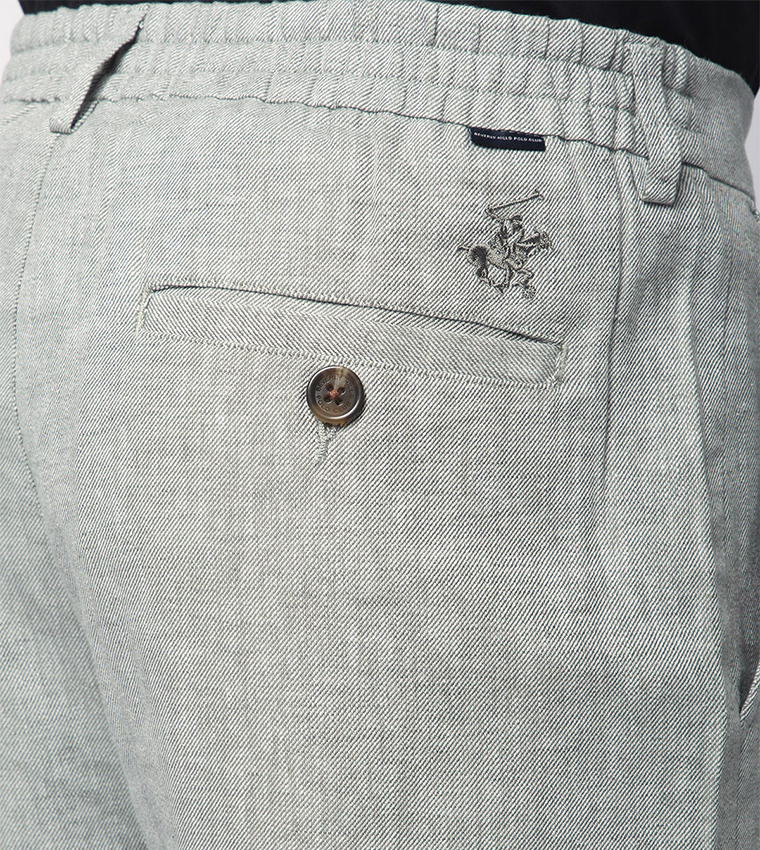 Two-Tone Linen Slim Fit Trousers