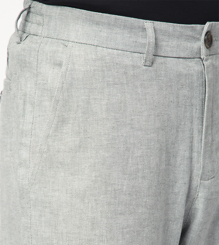 Two-Tone Linen Slim Fit Trousers
