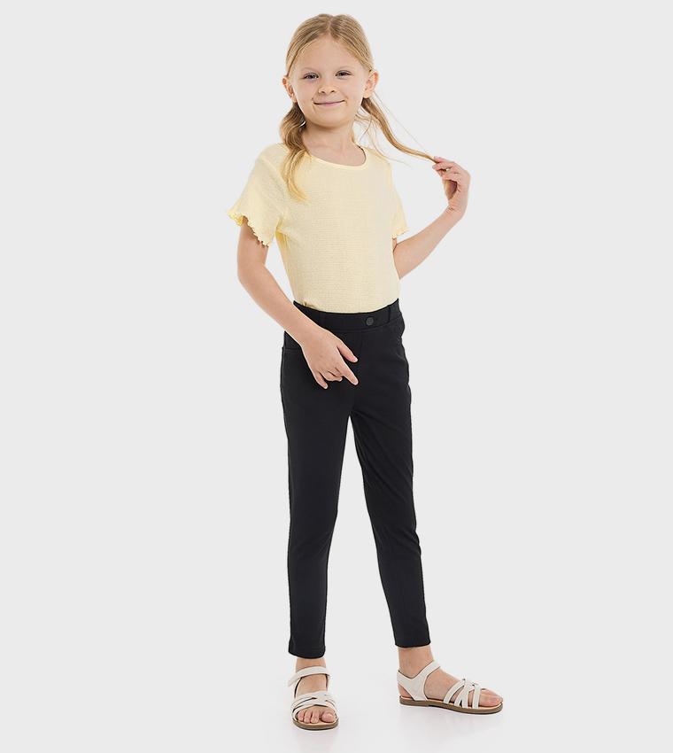 Solid Slim Fit Pants with Elastic Waist