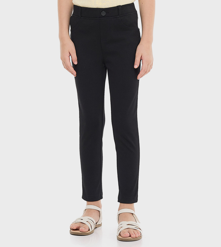 Solid Slim Fit Pants with Elastic Waist