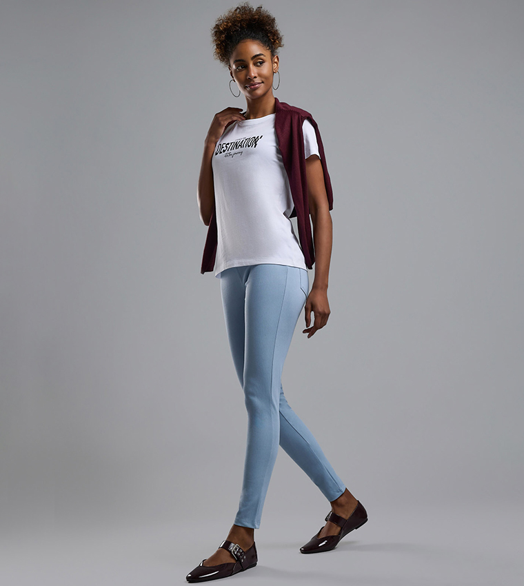 Faded Jeggings with Elastic Waist