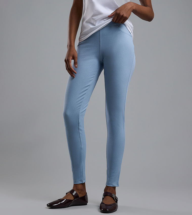 Faded Jeggings with Elastic Waist