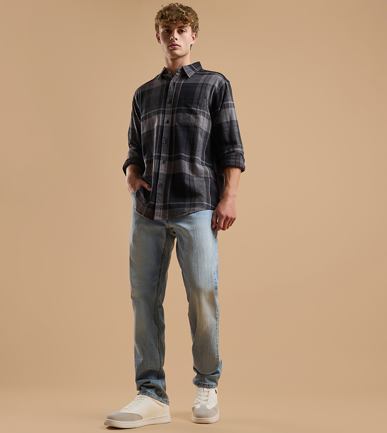 Plaid Shirt with Classic Collar and Long Sleeves