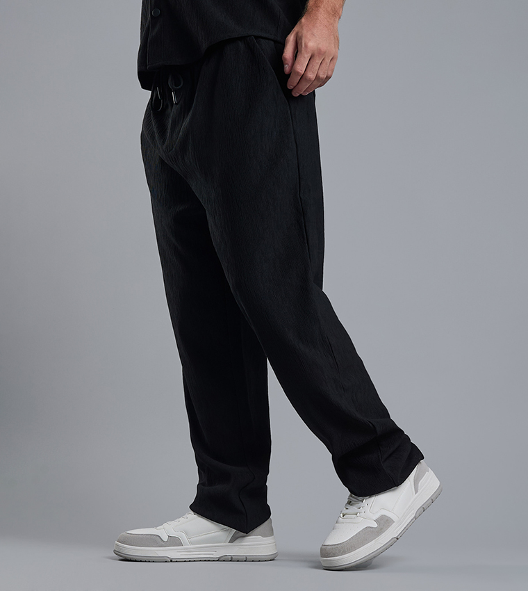 Textured Loose Fit Pants with Drawstring Waist