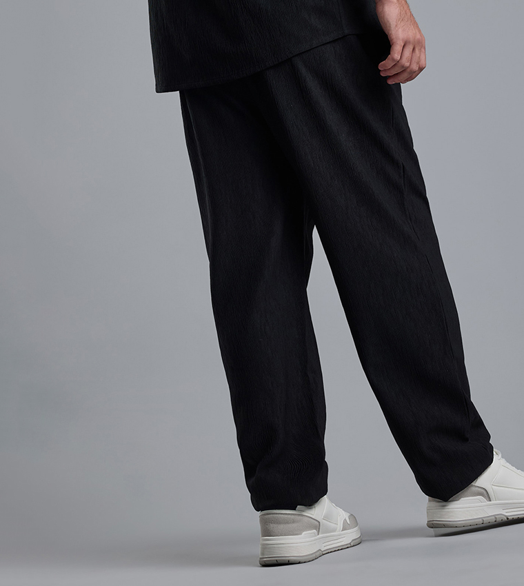 Textured Loose Fit Pants with Drawstring Waist