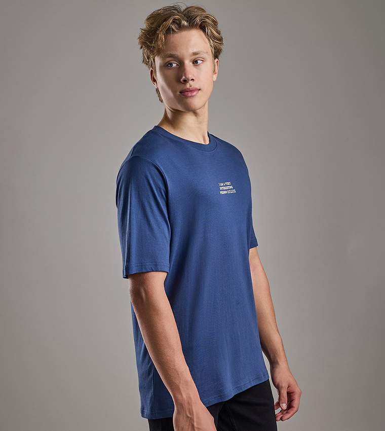 Typography Print T-Shirt with Crew Neck and Short Sleeves