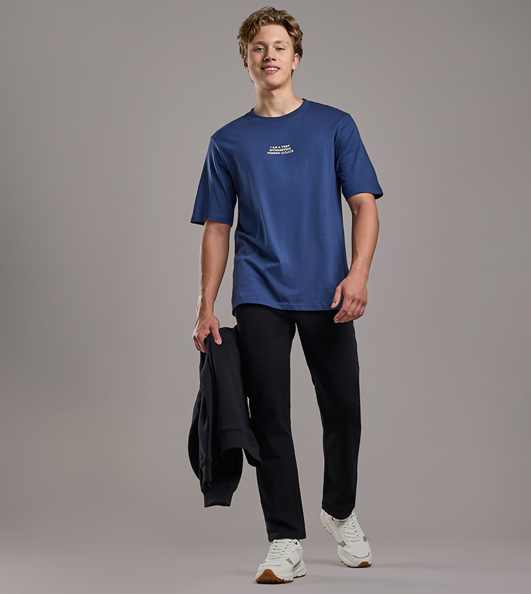 Typography Print T-Shirt with Crew Neck and Short Sleeves