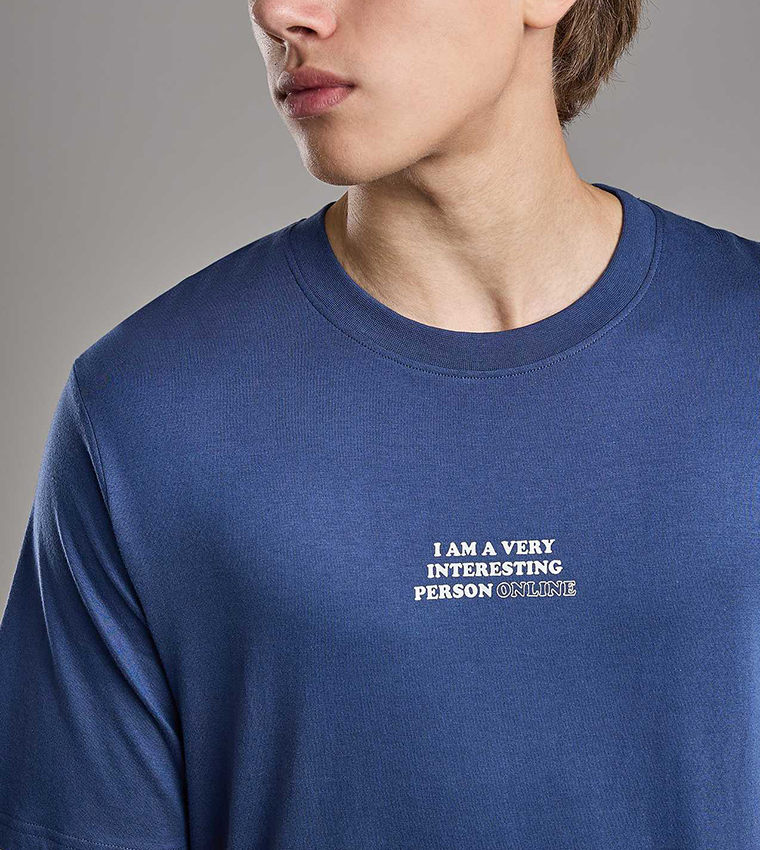 Typography Print T-Shirt with Crew Neck and Short Sleeves