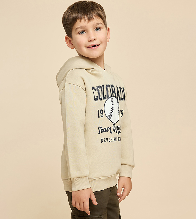 Printed Hoodie with Long Sleeves