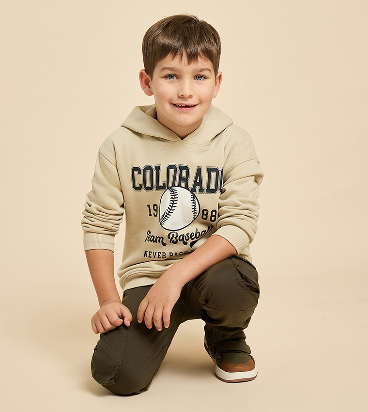 Printed Hoodie with Long Sleeves