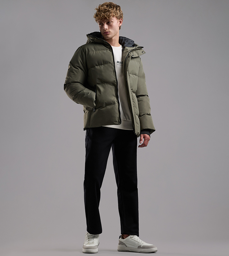Quilted Hooded Puffer Jacket with Zipper Closure