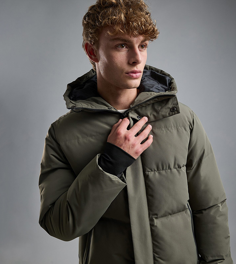 Quilted Hooded Puffer Jacket with Zipper Closure