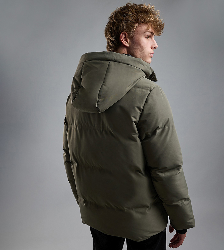 Quilted Hooded Puffer Jacket with Zipper Closure