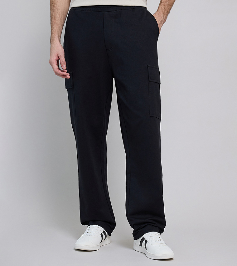 Solid Cargo Pants with Elastic Waist