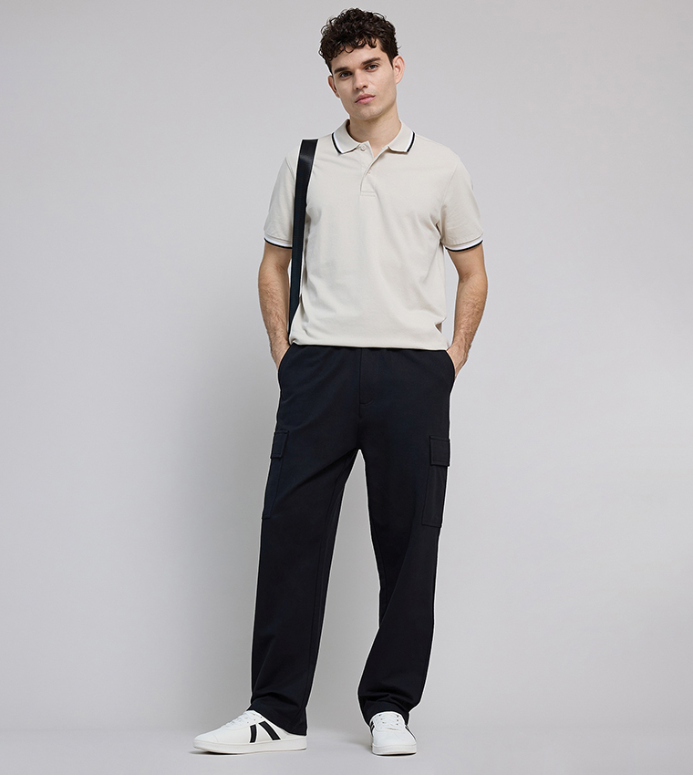 Solid Cargo Pants with Elastic Waist