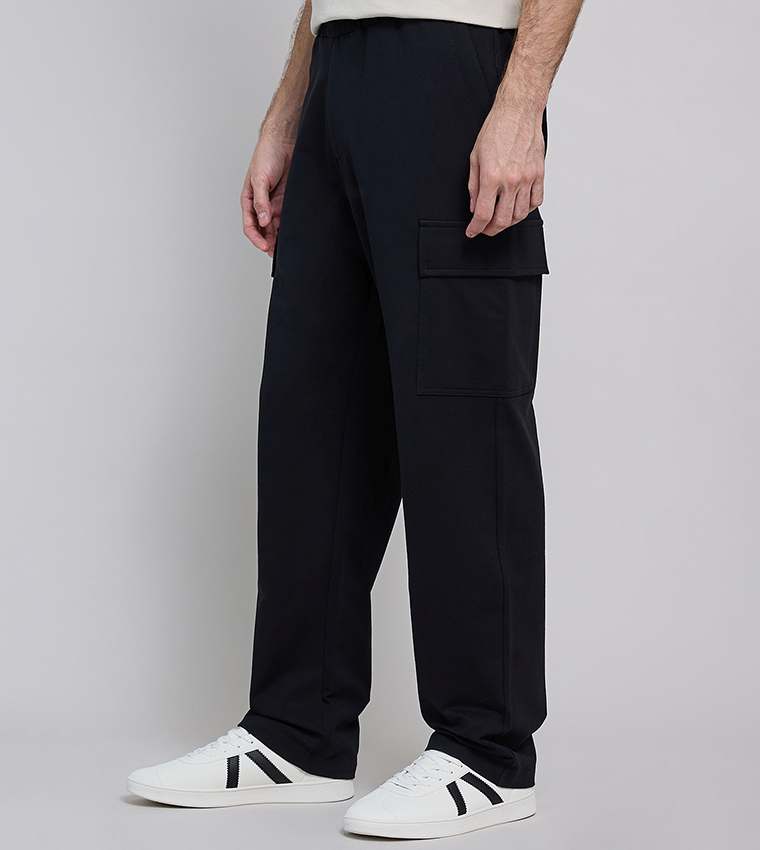 Solid Cargo Pants with Elastic Waist