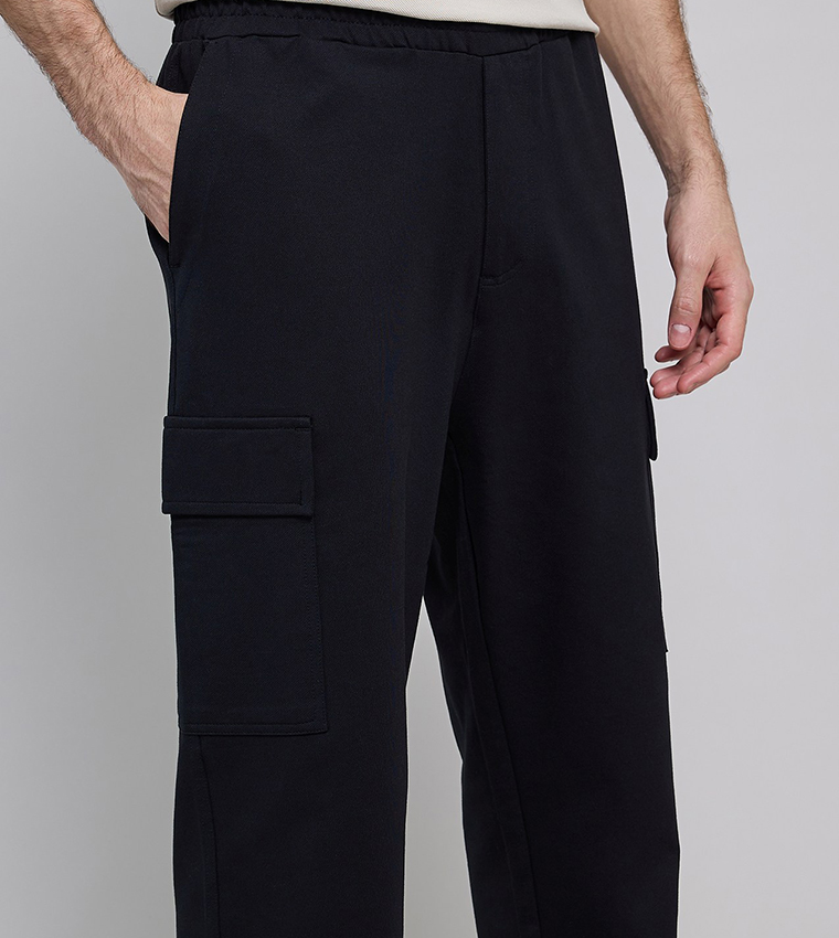 Solid Cargo Pants with Elastic Waist