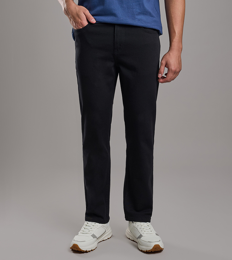 Solid Regular Fit Jeans with Button Closure