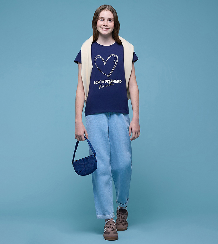 Printed T-Shirt with Crew Neck and Short Sleeves